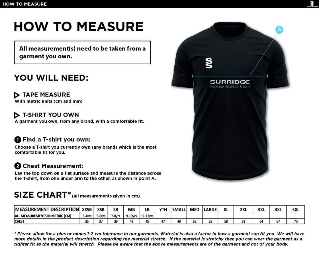 Southampton Volleyball Club - Fuse Training Shirt - Unisex Fit - Size Guide