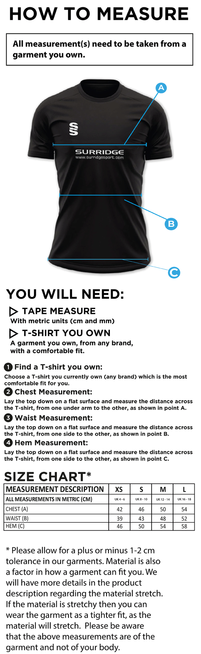 Southampton Volleyball Club - Dual Games Shirt - Women's Fit - Size Guide