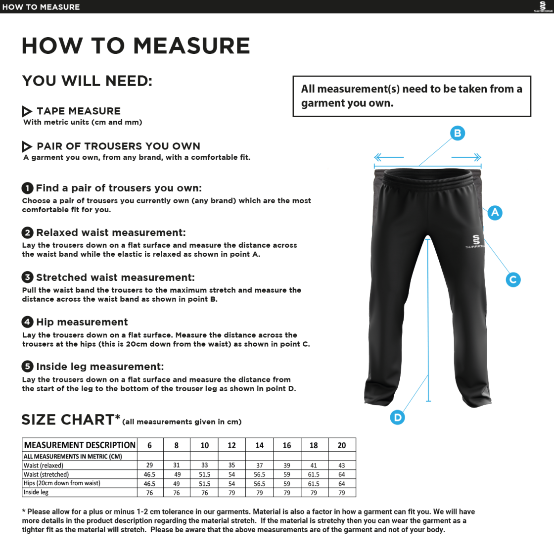 POPLIN TRACK PANT WITH LYCRA-Black - Womens - Size Guide