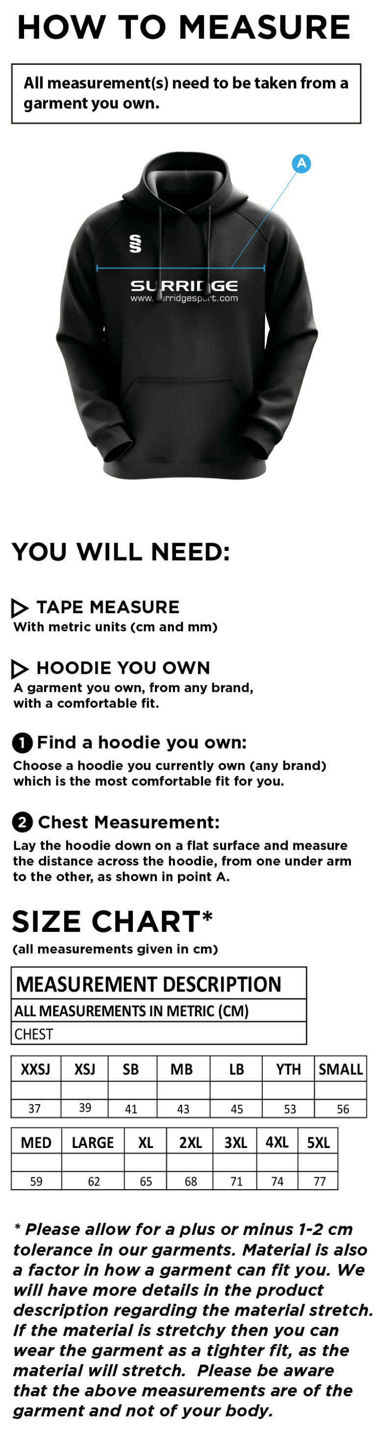 Southampton Volleyball Club - Fuse Hoody - Unisex Fit - Size Guide