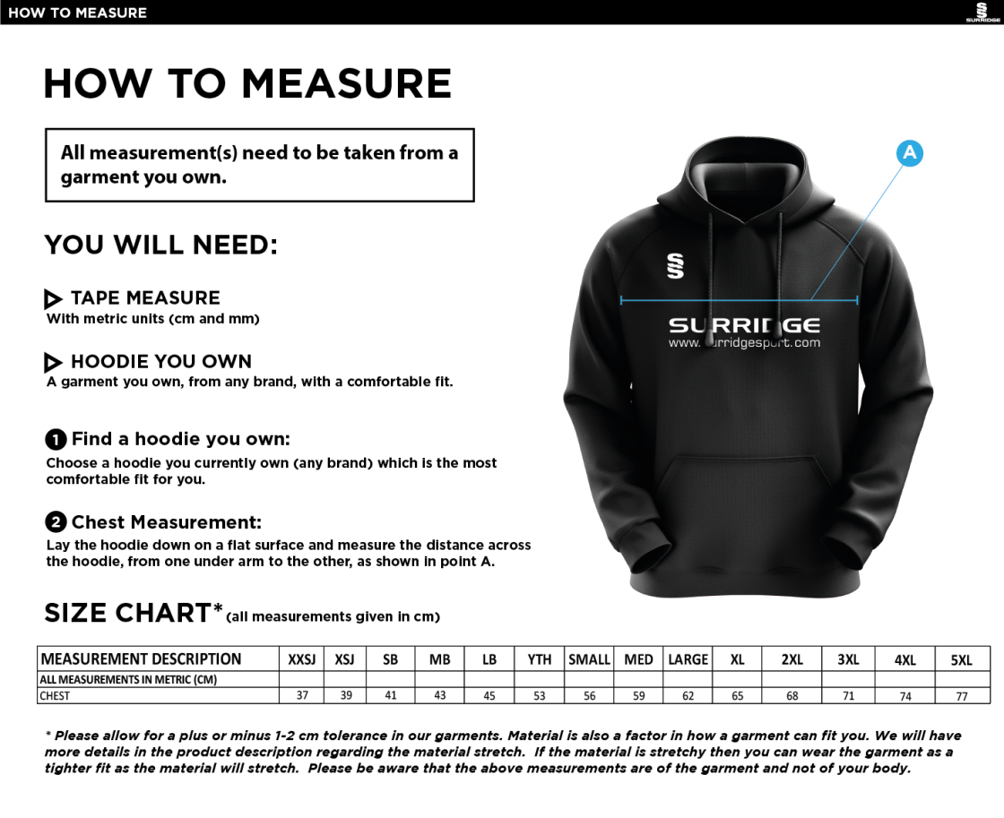 Southampton Volleyball Club - Fuse Hoody - Unisex Fit - Size Guide
