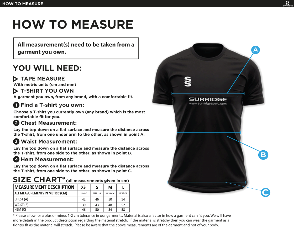 Southampton Volleyball Club - Dual Games Shirt - Women's Fit - Size Guide